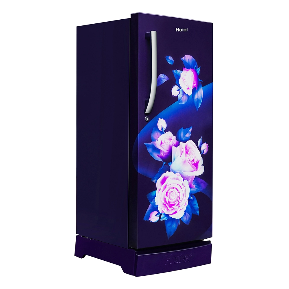 Haier 190L 3 Star Direct Cool Single Door Refrigerator with Toughened Glass Shelf & Base Drawer in premium glossy Marine Rose Finish HRD-2103PMR-P